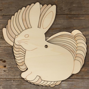 10x Coniglio in legno carino seduto vista laterale forma artigianale 3mm compensato coniglio domestico