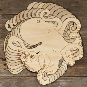 10x Pulpo de madera para cazar formas de artesanía 3 mm madera contrachapada vida marina náutica moluscos
