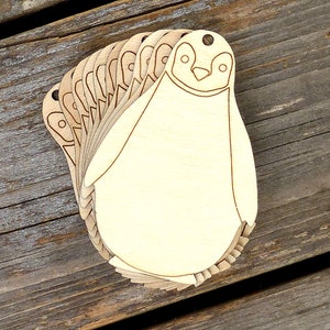 10x Wooden Simple Cartoon Penguin Craft Shapes 3mm Polar Bird Winter Zoo Animal