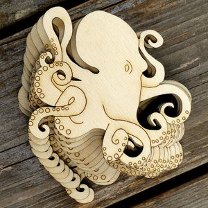 10x Wooden Octopus Hunting Craft Shapes 3mm Plywood Nautical Sealife Mollusca