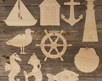 10 Mixed Wooden Nautical Craft Shape 3mm Plywood Set A Seaside