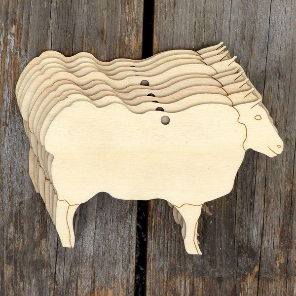 10x Wooden Ewe Standing Sheep Craft Shapes 3mm Plywood Animals Farming