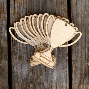 10x copa de trofeo de madera con asas, forma artesanal, juego de competición deportiva de capas de 3mm