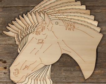 10x Cabeza de caballo pura sangre de madera para manualidades Formas de 3 mm Madera contrachapada Granja