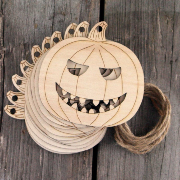 10x Wooden Halloween Scary Pumpkin Face Craft Shapes 3mm Plywood