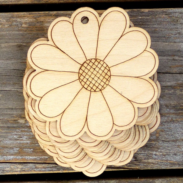 10x Wooden Daisy Detailed Flower Comic Craft Shape 3mm Ply Spring Trees Garden