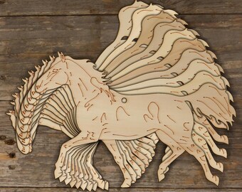 10x Wooden Horse Trotting Craft Shape 3mm Ply Farm Animals Farmyard Equestrian