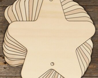 10x Wooden Star 5 Point Rounded Corners Craft Shape 3mm Ply Geometric