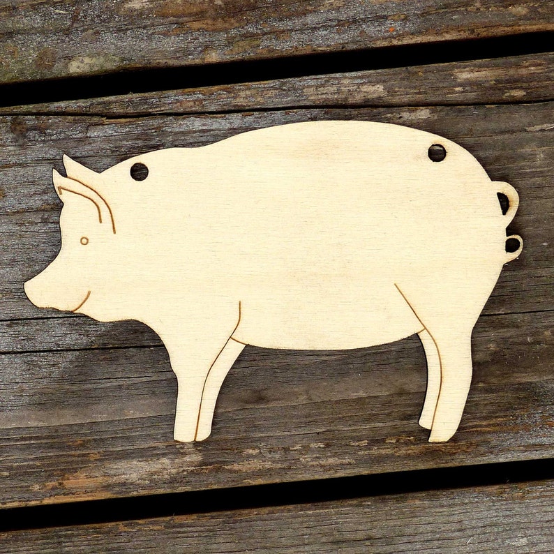 10x Wooden Pig Standing Plain Craft Shapes 3mm Plywood