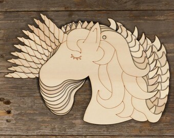 10x Wooden Unicorn Head Comic Craft Shape 3mm Ply Fantasy Mythology
