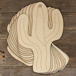 10x Cactus in legno a forma di fumetto, 3 mm, compensato, pianta messicana del deserto, albero spinoso
