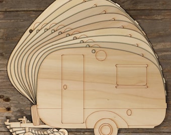 10x Wooden Caravan Mini Sideview Craft Shape 3mm Ply Holiday Home