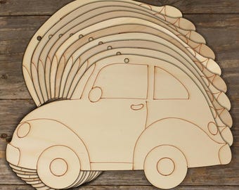 10x Wooden Bubble Car Side Comic Sideview Craft Shape 3mm Ply Land Transport