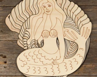 10x Wooden Mermaid Sitting Craft Shape 3mm Ply SeaLife Fantasy