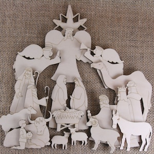 Presepe di Natale in legno Craft Shape Set 20 oggetti Mangiatoia Re Pastori Angeli