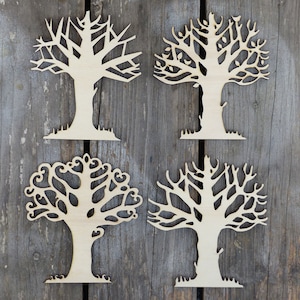 4er Set Bäume Bastelformen 3mm Sperrholz Frühling Sommer Herbst Winter