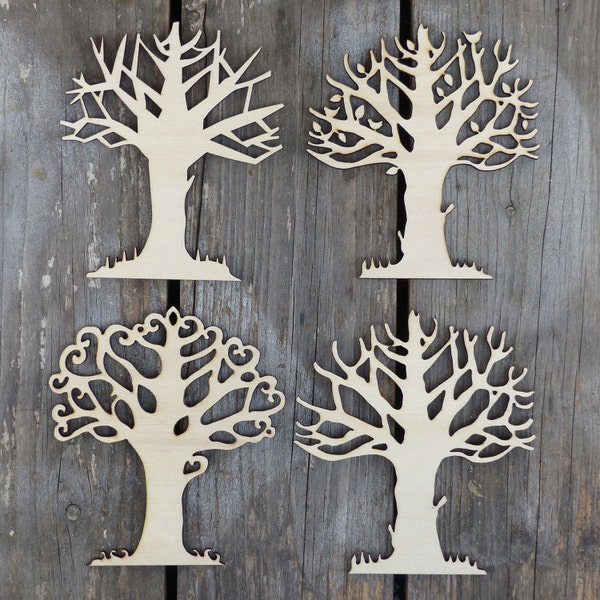 Set of 4 Trees Craft Shapes 3mm Plywood Spring Summer Autumn Winter