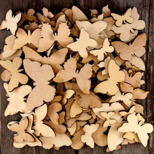 75+ drewnianych mieszanych kształtów motyli, rękodzieło, zwykły, sklejka 3 mm, mały, wysokość 2-4 cm