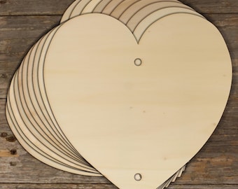 10x Wooden Curvaceous Heart Craft Shape 3mm Ply Valentine Love