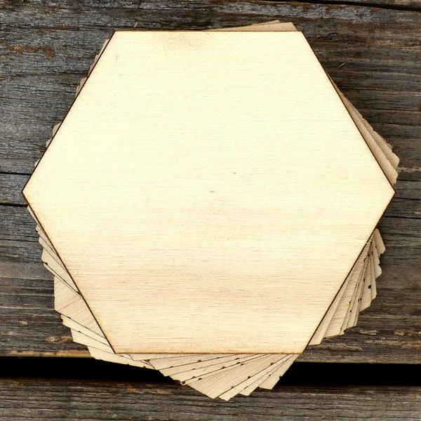 10x Wooden Plain Hexagon Craft Shapes 3mm Plywood