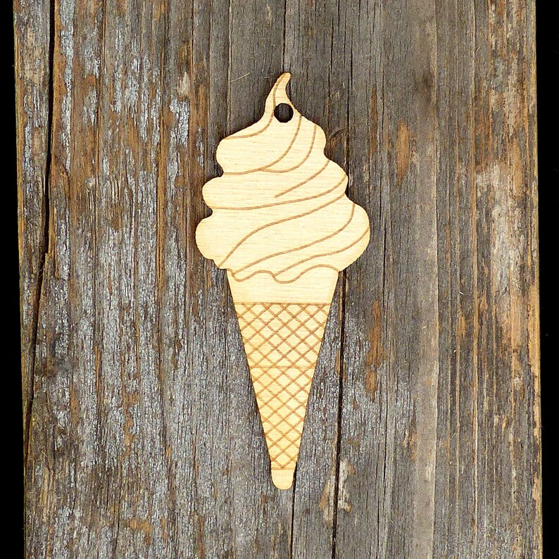 10x Wooden Mr Whippy Ice Cream Wafer Craft Shape 3mm Ply Food Pudding Summer image 3