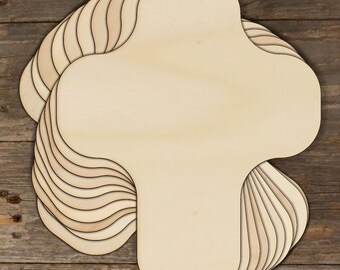 10x Wooden Cross Rounded Plain Craft Shape 3mm Ply Christian Youthwork