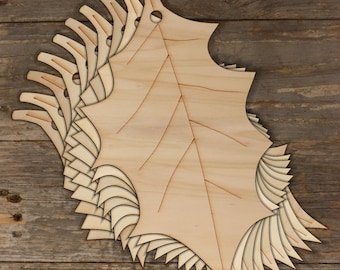 10x Wooden Holly Leaf Single Comic Craft Shape 3mm Ply Christmas