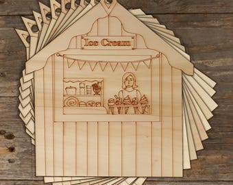 10x Wooden Beach Hut Ice Cream Shop Craft Shape 3mm Ply Seaside