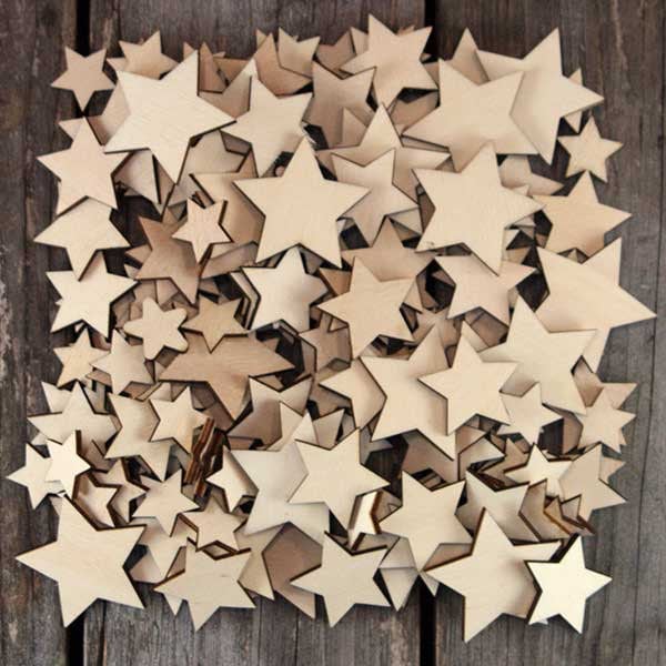 Over 100 Small Plain Wooden Pointed Stars Craft Shape 3mm Plywood 2-4cm Size