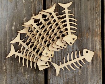 10x Holz Fischgräten Comic Form 3mm Ply Seefischerei Katzenfutter Skelett
