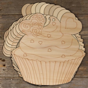 10x Cupcake in legno F Cuori di cioccolato Forme artigianali 3 mm Compensato Budino da cucina