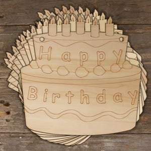 10x Hölzerne Happy Birthday Kuchen Basteln Formen 3mm Sperrholz Kochen Pudding Party
