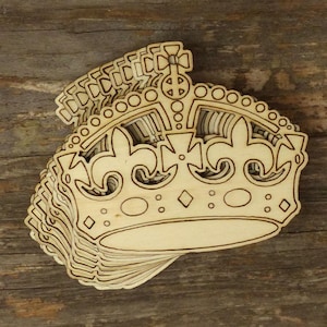 10x Coronas reales de madera para manualidades, formas de 3 mm, madera contrachapada, artículos para la cabeza de rey y reina