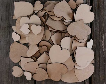 100+ Mix Wooden Plain Heart Craft Shape 3mm Ply Small 2-4cm Size