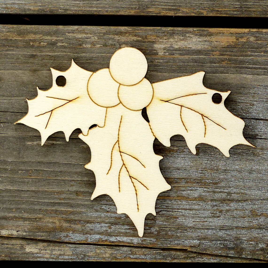 10x Wooden Holly Leaves & Berries Craft Shapes 3mm Plywood Etsy