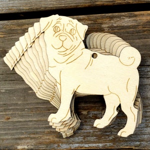 10x Wooden Pug Dog Standing Craft Shapes 3mm Plywood Pet Animal