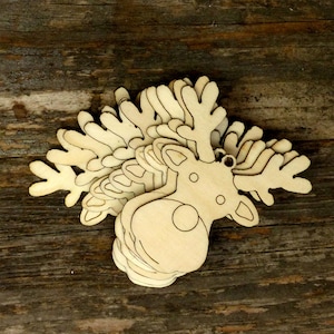 10x Cabeza de reno de madera sonriente Formas cómicas Decoración navideña de madera contrachapada de 3 mm