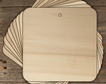 10x quadrati in legno con angoli arrotondati, forma artigianale, 3 mm, compensato geometrico