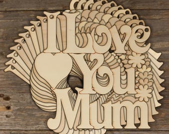 10x Wooden I love You Mom Text in Victoria Craft Shape 3mm Ply Mothers Day