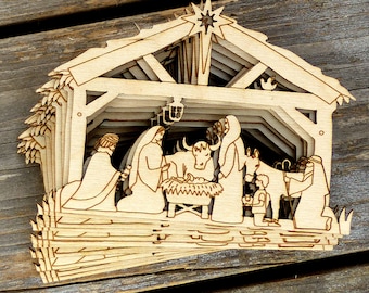 10x Wooden Nativity Manger Scene Craft Shape 3mm Ply Christmas Decoration