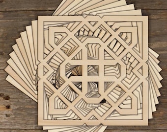 10x Wooden Moroccan Gemertric Square Pattern Craft Shape 3mm Ply