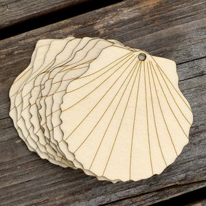 10x Wooden Scallop Shell Craft Shapes 3mm Plywood