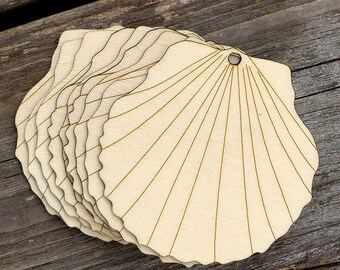 10x Wooden Scallop Shell Craft Shapes 3mm Plywood