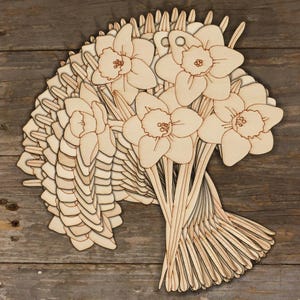 10x Mazzo di Narcisi in Legno Foglie Forma Artigianale 3 mm Compensato Fiori Alberi Giardinaggio