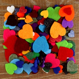 Over 100 Mixed, 3mm Felt Heart Shapes (2cm-4cm) Choose From 11 Colour Options
