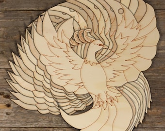 10x Wooden Phoenix Flying Front Veiw Craft Shape 3mm Ply Fantasy Mythology
