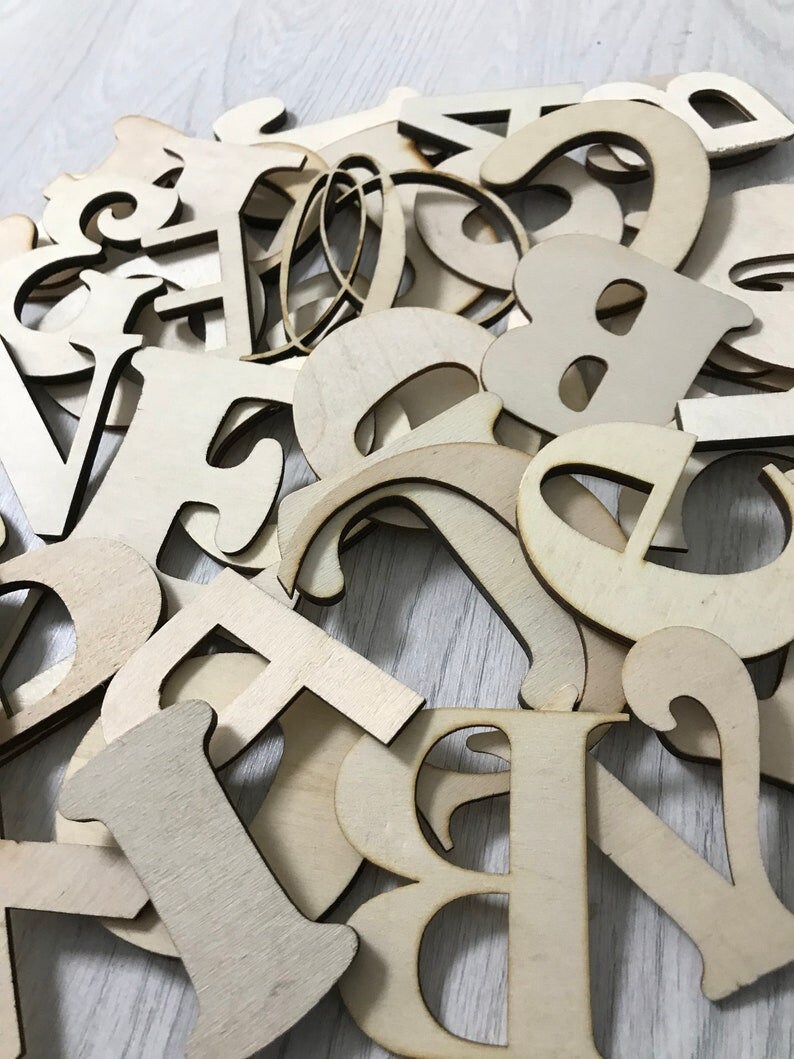 50 Mix Medium Wooden Letter Shapes 3mm-6mm Thick 8-15cm Size 1/8