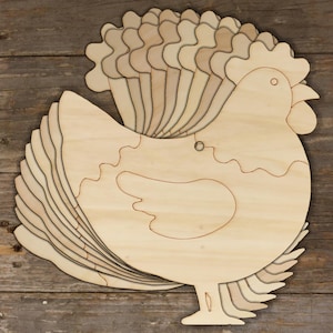 10x galletto di legno a forma di artigianato in compensato da 3 mm, animale da fattoria