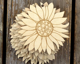 10x Wooden Sunflower Flower Head Craft Shape 3mm Ply Plants Garden Nature