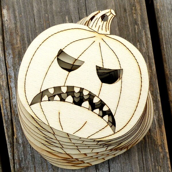 10x Wooden Halloween Angry Pumpkin Face Craft Shapes 3mm Plywood